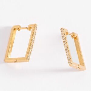 18 K Gold plated Rectangular Hoop Earrings with Swarovski crystals in white BNIB